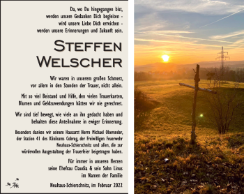 Traueranzeige von Steffen Welscher von Südthüringer Presse