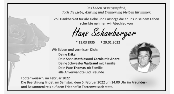 Traueranzeige von Hans Schamberger von Neue Presse Coburg