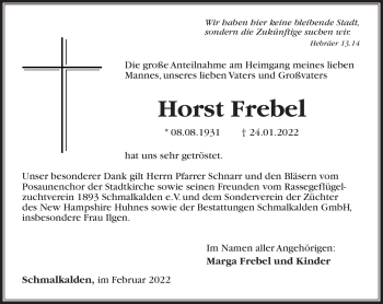 Traueranzeige von Horst Frebel von Südthüringer Presse
