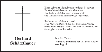 Traueranzeige von Gerhard Schätzthauer von Frankenpost