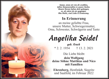 Traueranzeige von Angelika Seidel von Südthüringer Presse