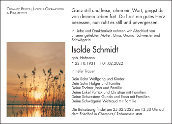 Traueranzeige von Isolde Schmidt von Südthüringer Presse