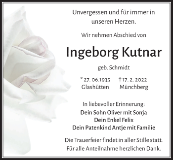 Traueranzeige von Ingeborg Kutnar von Frankenpost