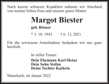 Traueranzeige von Margot Biester von Südthüringer Presse