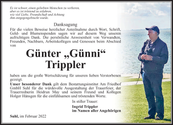 Traueranzeige von Günter Trippler von Südthüringer Presse