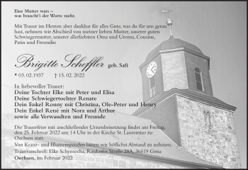 Traueranzeige von Brigitte Scheffler von Südthüringer Presse
