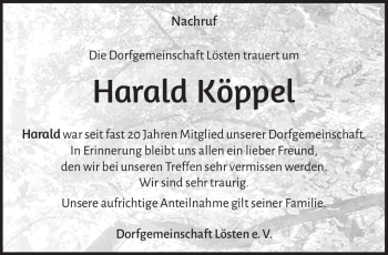 Traueranzeige von Harald Köppel von Frankenpost