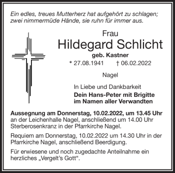 Traueranzeige von Hildegard Schlicht von Frankenpost