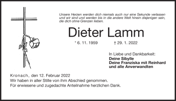Traueranzeige von Dieter Lamm von Neue Presse Coburg