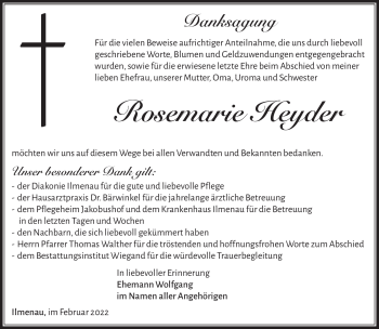 Traueranzeige von Rosemarie Heyder von Südthüringer Presse