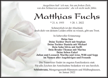 Traueranzeige von Matthias Fuchs von Südthüringer Presse