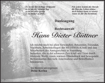 Traueranzeige von Hans-Dieter Büttner von Südthüringer Presse