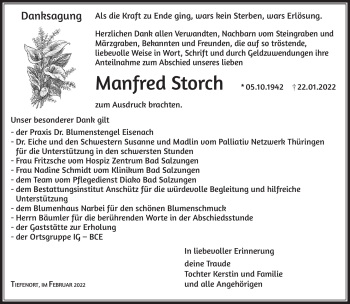 Traueranzeige von Manfred Storch von Südthüringer Presse