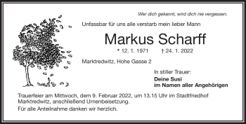 Traueranzeige von Markus Scharff von Frankenpost