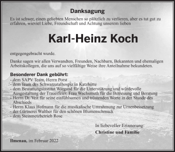 Traueranzeige von Karl-Heinz Koch von Südthüringer Presse