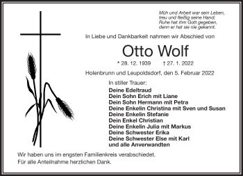 Traueranzeige von Otto Wolf von Frankenpost