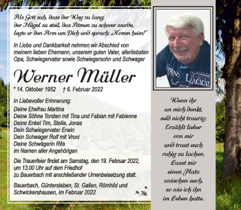 Traueranzeige von Werner Müller von Südthüringer Presse