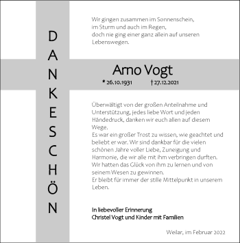 Traueranzeige von Arno Vogt von Südthüringer Presse