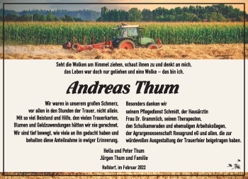 Traueranzeige von Andreas Thum von Südthüringer Presse