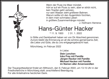 Traueranzeige von Hans-Günter Hacker von Frankenpost