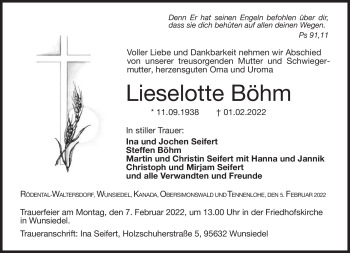 Traueranzeige von Lieselotte Böhm von Neue Presse Coburg
