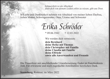 Traueranzeige von Erika Schröder von Südthüringer Presse
