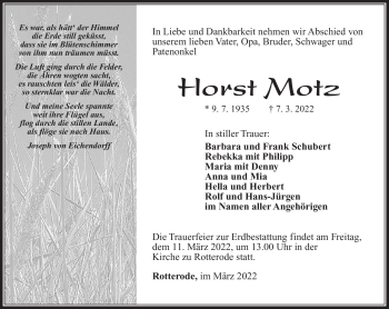 Traueranzeige von Horst Motz von Südthüringer Presse
