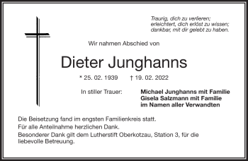 Traueranzeige von Dieter Junghanns von Frankenpost