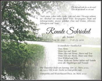 Traueranzeige von Renate Schrickel von Südthüringer Presse