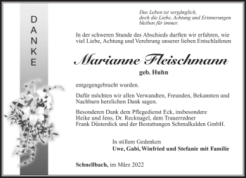 Traueranzeige von Marianne Fleischmann von Südthüringer Presse