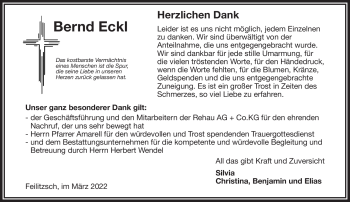 Traueranzeige von Bernd Eckl von Frankenpost