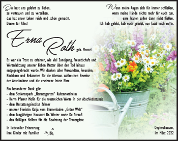 Traueranzeige von Erna Roth von Südthüringer Presse