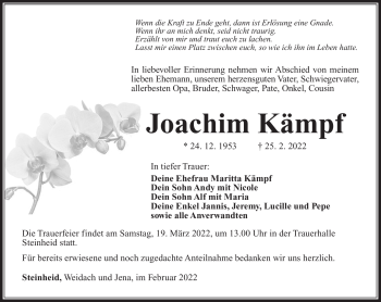 Traueranzeige von Joachim Kämpf von Südthüringer Presse
