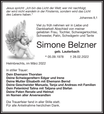 Traueranzeige von Simone Belzner von Frankenpost