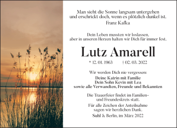 Traueranzeige von Lutz Amarell von Südthüringer Presse