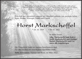 Traueranzeige von Horst Markscheffel von Südthüringer Presse