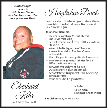 Traueranzeige von Eberhard Kehr von Südthüringer Presse