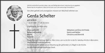 Traueranzeige von Gerda Schelter von Frankenpost