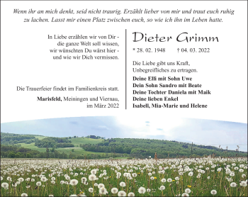 Traueranzeige von Dieter Grimm von Südthüringer Presse