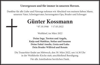 Traueranzeige von Günter Kossmann von Frankenpost