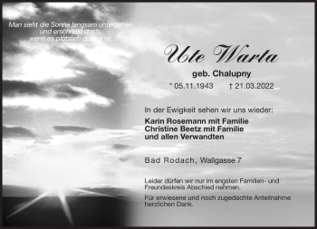 Traueranzeige von Ute Warta von Neue Presse Coburg