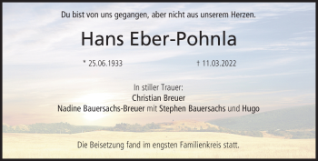 Traueranzeige von Hans Eber-Pohmla von Neue Presse Coburg