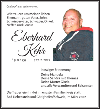 Traueranzeige von Eberhard Kehr von Südthüringer Presse