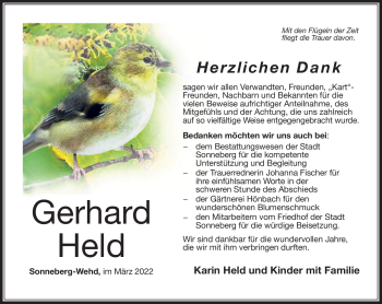 Traueranzeige von Gerhard Held von Südthüringer Presse