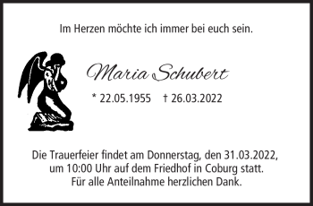 Traueranzeige von Maria Schubert von Neue Presse Coburg