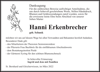 Traueranzeige von Hanni Erkenbrecher von Südthüringer Presse