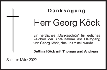 Traueranzeige von Georg Köck von Frankenpost