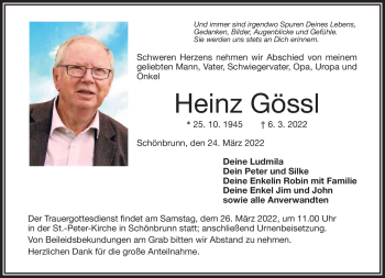 Traueranzeige von Heinz Gössl von Frankenpost