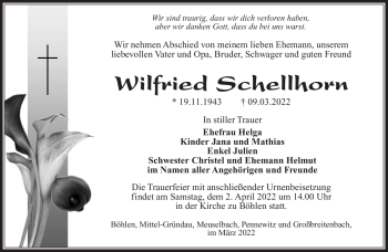 Traueranzeige von Wilfried Svhellhorn von Südthüringer Presse