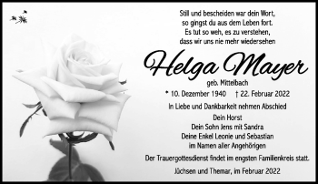 Traueranzeige von Helga Mayer von Südthüringer Presse